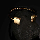 Cowboy fashion Black Braided Leather Gold Stainless Steel Bracelet For Men