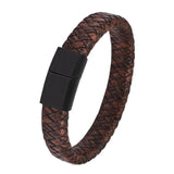 Cowboy fashion Braided Brown Leather Black Stainless Steel Wrist Band Bracelet Men