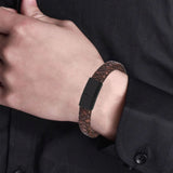 Cowboy fashion Braided Brown Leather Black Stainless Steel Wrist Band Bracelet Men
