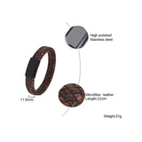 Cowboy fashion Braided Brown Leather Black Stainless Steel Wrist Band Bracelet Men
