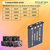 WELBORN ENEL10 Rechargeable Battery Pack Compatible with Nikon Cooplix S200, S210, S220, S230, S3000, S4000, S510, S5100, S520, S570, S60, S600, S700,S80