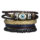 Cowboy fashion Eyes Layer Black Leather Charm Wrist Band Multi Strand Bracelet Men