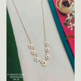 Cowboy fashion Flower Rose Gold Stainless Steel Necklace Pendant Chain Women