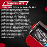 WELBORN NP FW50 1400 mAh Rechargeable Battery Pack Compatible with Sony Alpha A3000 A5000 A5100 A6000 A6300 A6500 A7 A7II A7S A7SII A7R A7RII A33 A55 RX10 RX10II RX10 III RX10 IV NEX-3/5/7 Series