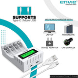 ENVIE (ECR 11 MC) SprintX Ultra Fast Charger for Rechargeable Batteries AA & AAA Ni-mh, with LCD Display, Smart Charge Control System - (White)