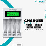 ENVIE (ECR 11 MC) SprintX Ultra Fast Charger for Rechargeable Batteries AA & AAA Ni-mh, with LCD Display, Smart Charge Control System - (White)