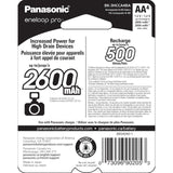 Panasonic BK 3HCCE/4BN Eneloop (Up to 2550 mAH) Pro AA high Capacity Ni-MH Pre-Charged Rechargeable Batteries, 4-Battery Pack (packing may vary)