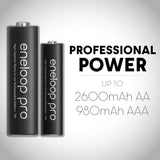 Panasonic BK 3HCCE/4BN Eneloop (Up to 2550 mAH) Pro AA high Capacity Ni-MH Pre-Charged Rechargeable Batteries, 4-Battery Pack (packing may vary)