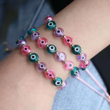 Cowboy Fashion Pink & Green Evil Eye Glass Beads Adjustable Thread Bracelet