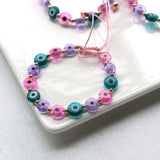 Cowboy Fashion Pink & Green Evil Eye Glass Beads Adjustable Thread Bracelet