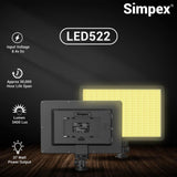 Simpex (LED 522) Professional LED 45W Video Light Compatible with Tripods, Monopods, Cameras, Table Stand & Camcorder, for YouTube Video, Product Photography, Makeup Shoot Proudly Make in India (with battery NP-F 77o USB)