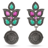 Cowboy Fashion Traditional Silver Oxidized Zinc Alloy Pink Green Leaf Stone Agate Earring For Girls Women