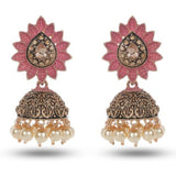 Cowboy Fashion Pink Oxidized Zinc Alloy White Pearl & Danglers Agate Earring For Girls Women