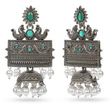 Cowboy Fashion Silver Alloy Plated Green Pearl Drops & Danglers Agate Earring For Girls Women