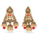 Cowboy Fashion Fancy Peacock Gold Plated Zinc Alloy Red Pearl Drops & Danglers Agate Earring For Girls Women