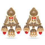 Cowboy Fashion Fancy Peacock Gold Plated Zinc Alloy Red Pearl Drops & Danglers Agate Earring For Girls Women