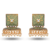 Cowboy Fashion Green Golden Brass Alloy Zinc Shared Prong Agate Earring For Girls Women