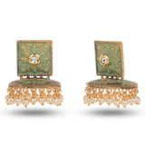 Cowboy Fashion Green Golden Brass Alloy Zinc Shared Prong Agate Earring For Girls Women