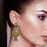 Cowboy Fashion Long Green Golden Plated Sliver Stone Agate Earring For Girls Women