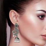 Cowboy Fashion Trendy Silver Earring With Drops & Danglers Black Stone Agate  For Girls Women