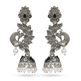 Cowboy Fashion Trendy Silver Earring With Drops & Danglers Black Stone Agate  For Girls Women