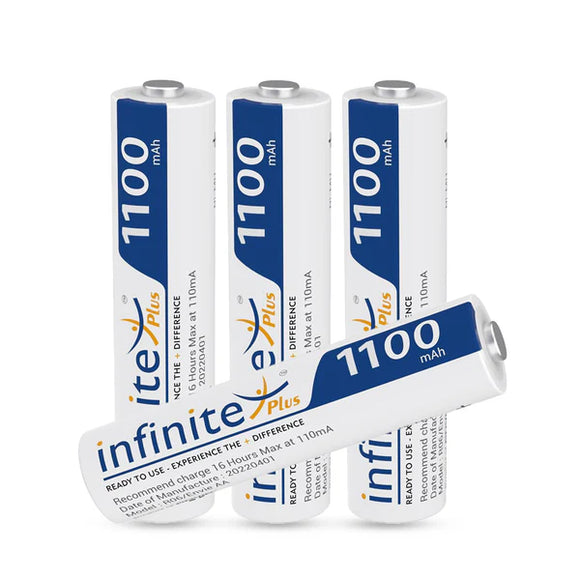 ENVIE AAA Rechargeable Batteries, High-Capacity Ni-MH 1100 mAh, Low Self Discharge, Pre-Charged (Pack of 4) (AAA11004PL)