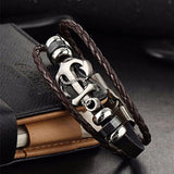Cowboy fashion Anchor Braided Brown Leather Ring Wrist Band Strand Bracelet Men