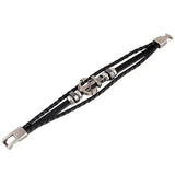 Cowboy fashion Anchor Braided Genuine Black Leather Wrist Band Strand Bracelet