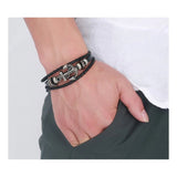 Cowboy fashion Anchor Braided Genuine Black Leather Wrist Band Strand Bracelet