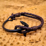 Cowboy  Fashion Black Anchor Strand Half Vegan PU Leather Kada Bracelet
