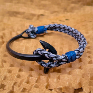 Cowboy  Fashion Black Anchor Strand Half Vegan PU Leather Kada Bracelet