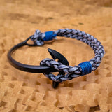 Cowboy  Fashion Black Anchor Strand Half Vegan PU Leather Kada Bracelet