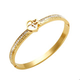 Cowboy Fashion Love Lock Cubic Zirconia 18K Gold Stainless Steel Openable Kada Bangle for Women