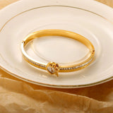 Cowboy Fashion Love Lock Cubic Zirconia 18K Gold Stainless Steel Openable Kada Bangle for Women