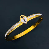 Cowboy Fashion Love Lock Cubic Zirconia 18K Gold Stainless Steel Openable Kada Bangle for Women