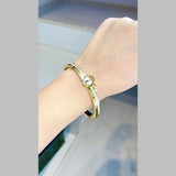 Cowboy Fashion Love Lock Cubic Zirconia 18K Gold Stainless Steel Openable Kada Bangle for Women