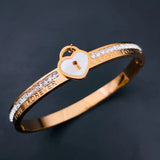 Cowboy Fashion Love Lock Cubic Zirconia 18K Gold Stainless Steel Openable Kada Bangle for Women