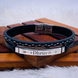 Cowboy Fashion Stainless Steel Gold Black Customized Personalised Laser Engraved Leather Wrist Band ID Bracelet for Men
