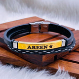 Cowboy Fashion Stainless Steel Gold Black Customized Personalised Laser Engraved Leather Wrist Band ID Bracelet for Men
