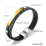 Cowboy Fashion Stainless Steel Gold Black Customized Personalised Laser Engraved Leather Wrist Band ID Bracelet for Men