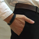 Cowboy Fashion Stainless Steel Gold Black Customized Personalised Laser Engraved Leather Wrist Band ID Bracelet for Men