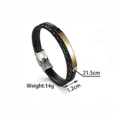 Cowboy Fashion Stainless Steel Gold Black Customized Personalised Laser Engraved Leather Wrist Band ID Bracelet for Men