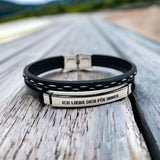 Cowboy Fashion Stainless Steel Gold Black Customized Personalised Laser Engraved Leather Wrist Band ID Bracelet for Men