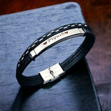 Cowboy Fashion Stainless Steel Gold Black Customized Personalised Laser Engraved Leather Wrist Band ID Bracelet for Men
