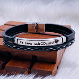 Cowboy Fashion Stainless Steel Gold Black Customized Personalised Laser Engraved Leather Wrist Band ID Bracelet for Men