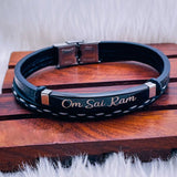 Cowboy Fashion Stainless Steel Gold Black Customized Personalised Laser Engraved Leather Wrist Band ID Bracelet for Men