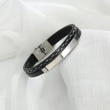 Cowboy Fashion Stainless Steel Gold Black Customized Personalised Laser Engraved Leather Wrist Band ID Bracelet for Men