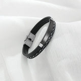 Cowboy Fashion Stainless Steel Gold Black Customized Personalised Laser Engraved Leather Wrist Band ID Bracelet for Men