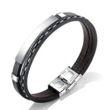 Cowboy Fashion Stainless Steel Gold Black Customized Personalised Laser Engraved Leather Wrist Band ID Bracelet for Men