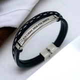 Cowboy Fashion Stainless Steel Gold Black Customized Personalised Laser Engraved Leather Wrist Band ID Bracelet for Men